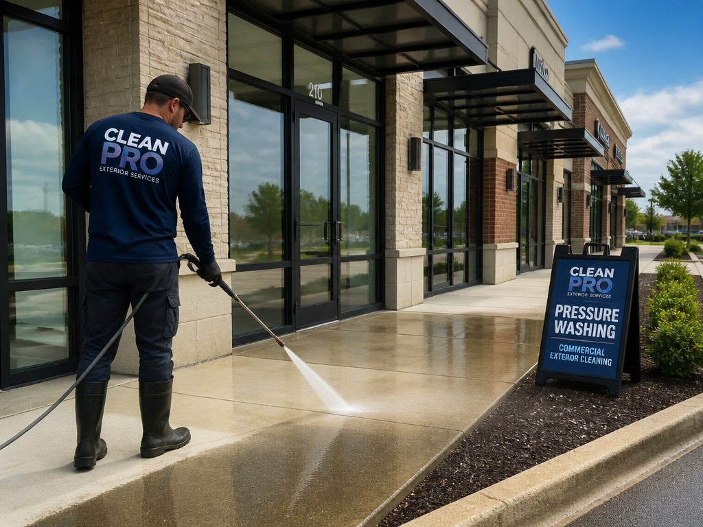 Commercial sidewalk pressure washing