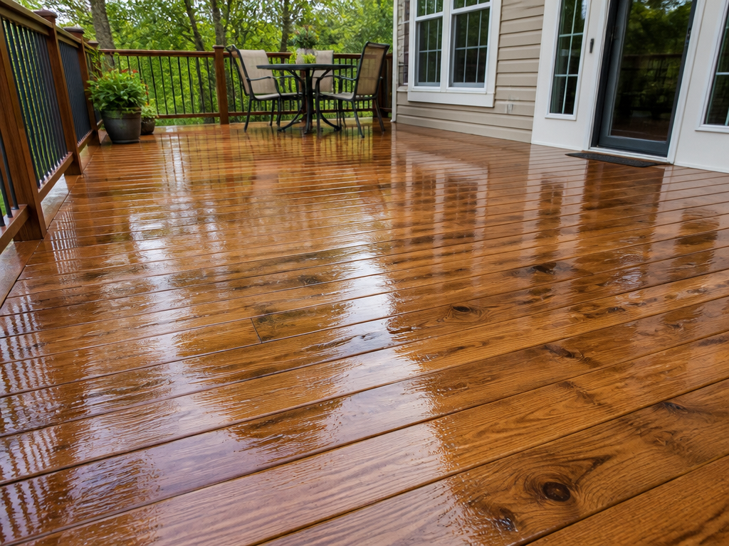 Restored wooden deck after cleaning